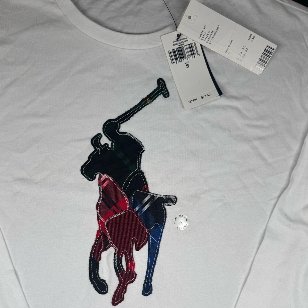 Classic White Long-Sleeve Tee with Multicolor Polo Player Patch - Picture 2 of 4